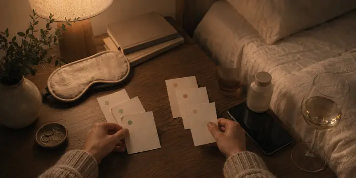 Cartas separando o que ajuda e o que atrapalha o sono