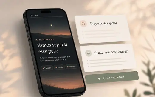 Tela do Filtro da Noite separando as preocupações
